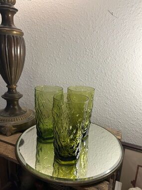 Set of 3 Textured Olive Green Glass Tumblers